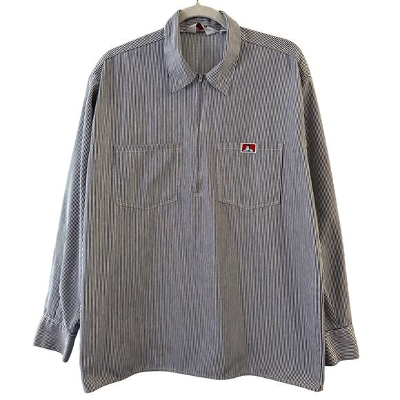 Vintage Ben Davis Made in USA Hickory Striped Quarter Zip Collared Work Shirt LG - Picture 1 of 5
